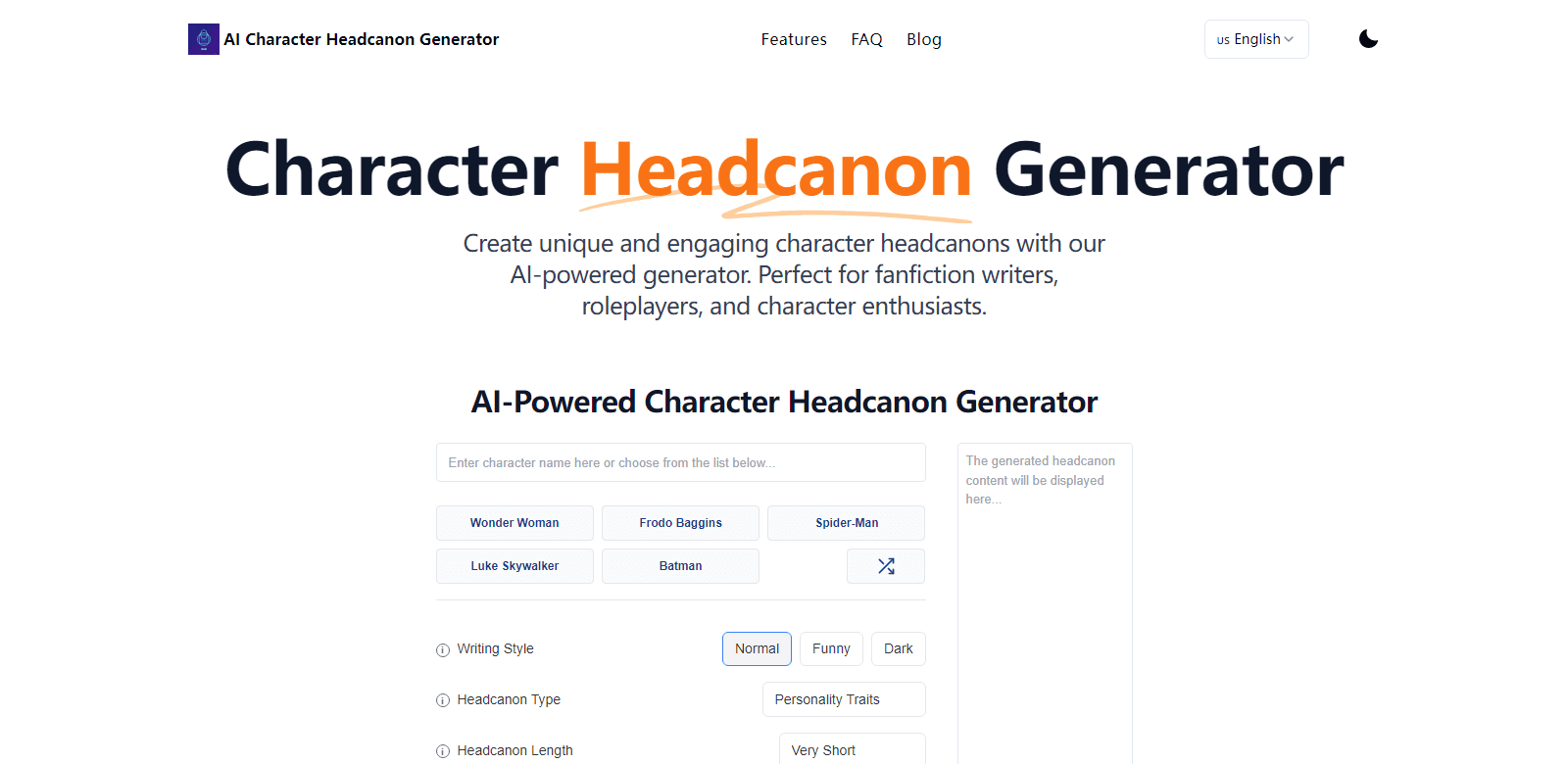 Character Headcanon Generator scrrenshot