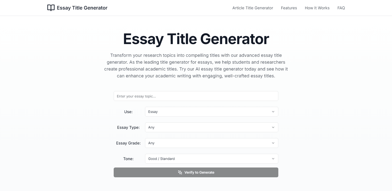 Essay Title Generator scrrenshot