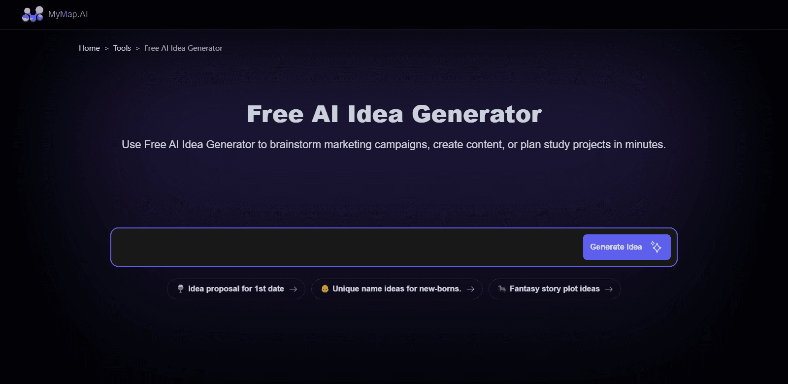 MyMap.AI Idea Generator scrrenshot