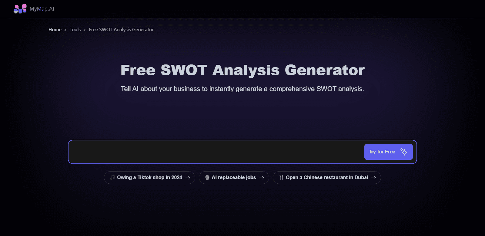 MyMap.AI Swot Analysis Generator scrrenshot